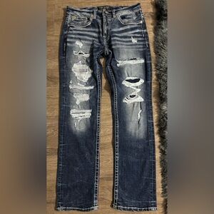 Salvage Mayhem Straight Regular Fit Men's Dark Blue Ripped Jeans(32x32)